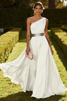 Laden Sie das Bild in den Galerie-Viewer, Eine Schulter Olive A-Linie Chiffon Maxi-Kleid