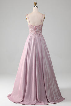 Glitzer Spaghettiträger Blush Abschlussballkleid mit Perlen