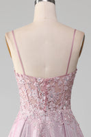 Laden Sie das Bild in den Galerie-Viewer, Glitzer Spaghettiträger Blush Abschlussballkleid mit Perlen