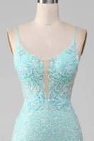 Laden Sie das Bild in den Galerie-Viewer, Pailletten glitzerndes Meerjungfrauen Ballkleid mit Schlitz