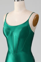 Laden Sie das Bild in den Galerie-Viewer, Dunkelgrünes Ballkleid aus Satin Meerjungfrau mit Schnürrücken und Korsett
