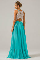 Laden Sie das Bild in den Galerie-Viewer, Cabernet Schlüsselloch Boho Chiffon Langes Brautjungfernkleid mit Spitze