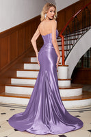 Laden Sie das Bild in den Galerie-Viewer, Funkelndes Mermaid Fuchsia Korsett Ballkleid mit Schlitz