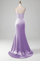 Laden Sie das Bild in den Galerie-Viewer, Salbeigrünes Spaghettiträger Satin Plissee Meerjungfrau Korsett Ballkleid