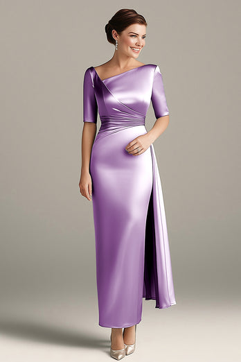 Silbergraues Etui Mutterkleid aus Satin mit halben Ärmeln