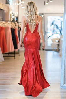 Glitzerndes Rotes Figurbetontes Ballkleid mit Pailletten und Schlitz