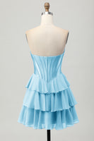 Laden Sie das Bild in den Galerie-Viewer, Fuchsia Kurzes A-Linie Trägerloses Korsett Gestuftes Cocktailkleid