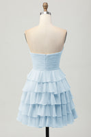 Laden Sie das Bild in den Galerie-Viewer, Gelbes Trägerloses A-Linie Stufen Cocktailkleid mit Schleife