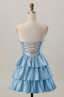 Laden Sie das Bild in den Galerie-Viewer, Orange A-Linie Trägerloses Gestuftes Abiballkleid mit Perlenstickerei