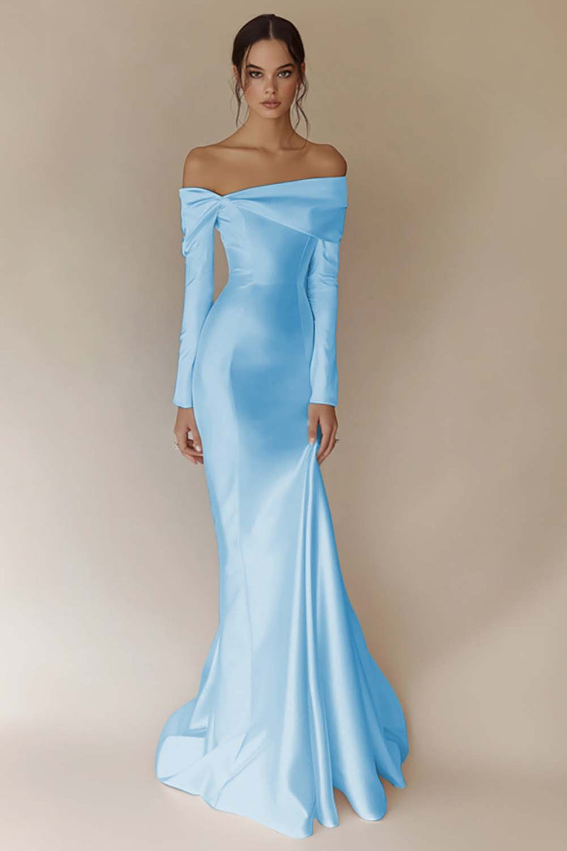 Laden Sie das Bild in den Galerie-Viewer, Weißes Schulterfreies Meerjungfrauen Brautkleid mit langen Ärmeln