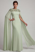 Laden Sie das Bild in den Galerie-Viewer, Elfenbein-Chiffon-Scheide rund ausgeschnitten Mutter-der-Braut-Kleid mit langen Ärmeln