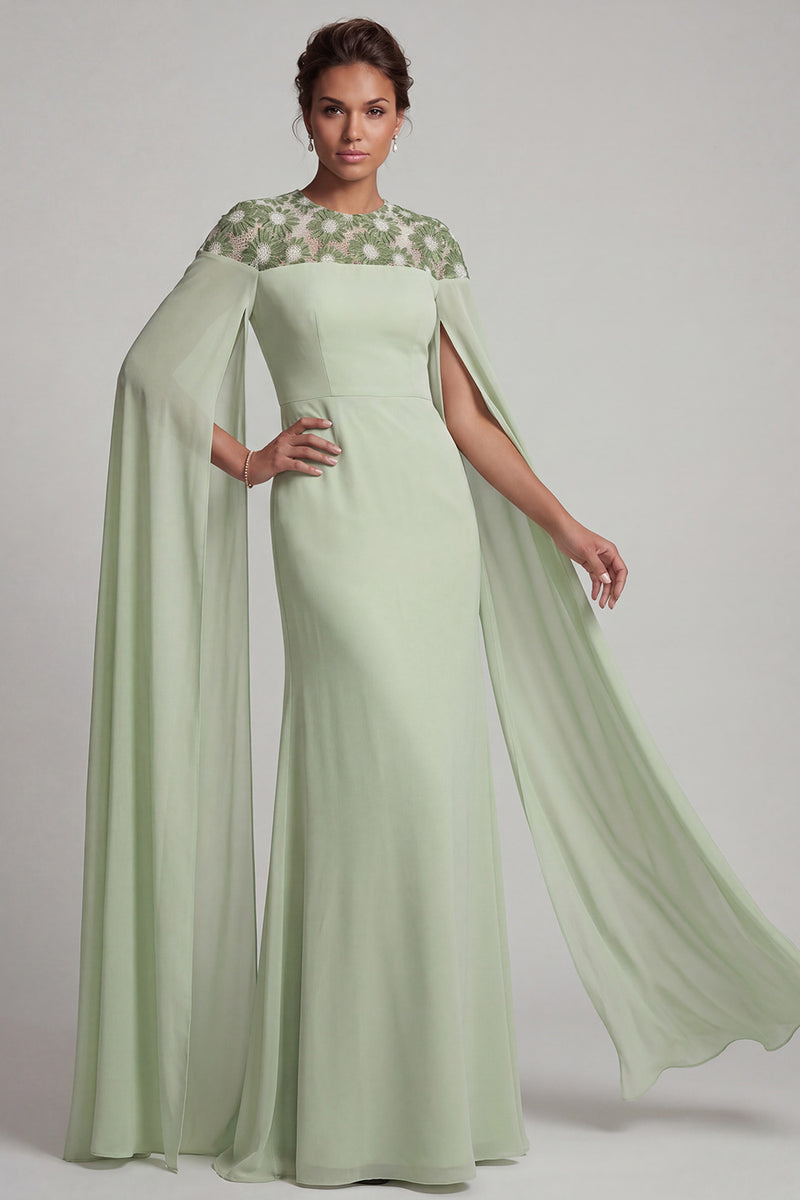 Laden Sie das Bild in den Galerie-Viewer, Elfenbein-Chiffon-Scheide rund ausgeschnitten Mutter-der-Braut-Kleid mit langen Ärmeln