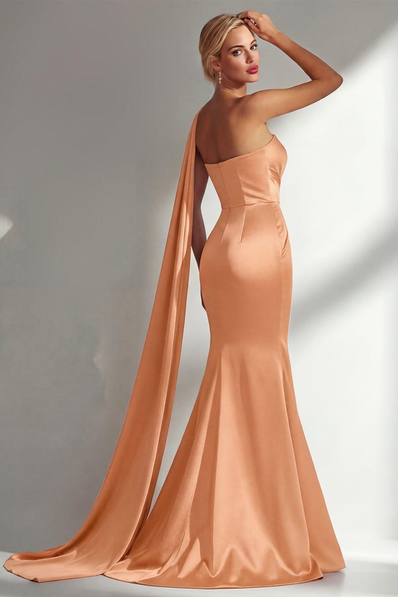 Laden Sie das Bild in den Galerie-Viewer, Bordeauxrotes Trägerloses Meerjungfrauen Satin Konvertierbares Langes Ballkleid mit Girlande