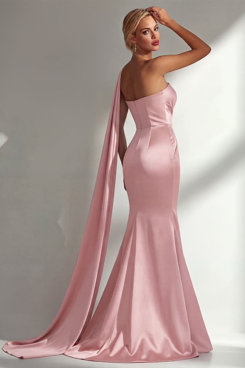 Laden Sie das Bild in den Galerie-Viewer, Bordeauxrotes Trägerloses Meerjungfrauen Satin Konvertierbares Langes Ballkleid mit Girlande