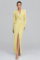 Laden Sie das Bild in den Galerie-Viewer, Elfenbein Revers Scheide Langarm Blazer Kleid mit Schlitz