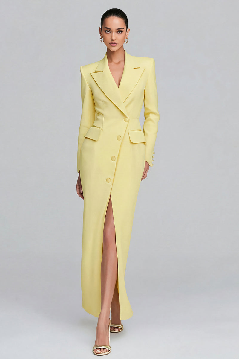 Laden Sie das Bild in den Galerie-Viewer, Elfenbein Revers Scheide Langarm Blazer Kleid mit Schlitz