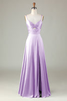 Laden Sie das Bild in den Galerie-Viewer, Spaghettiträger Schlüsselloch A Linie Grünes Brautjungfernkleid mit Schlitz