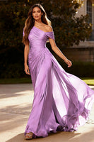 Laden Sie das Bild in den Galerie-Viewer, Dusty Sage Chiffon Eine Schulter A Linie Plissee Langes Abendkleid