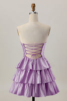 Laden Sie das Bild in den Galerie-Viewer, Orange A-Linie Trägerloses Gestuftes Abiballkleid mit Perlenstickerei