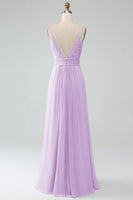 Laden Sie das Bild in den Galerie-Viewer, Pfau A-Linie Spaghettiträger Plissee Chiffon Langes Brautjungfernkleid