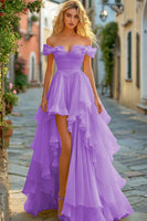 Laden Sie das Bild in den Galerie-Viewer, Gelbes Gerüschtes A-Linie Ballkleid mit Schlitz