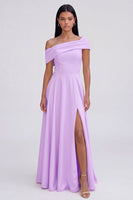 Laden Sie das Bild in den Galerie-Viewer, Gelbes A-Linie Maxikleid mit Einschultern und Schlitz
