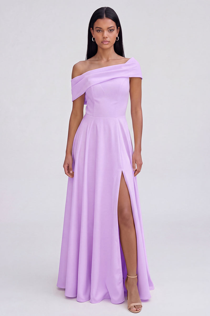 Laden Sie das Bild in den Galerie-Viewer, Gelbes A-Linie Maxikleid mit Einschultern und Schlitz