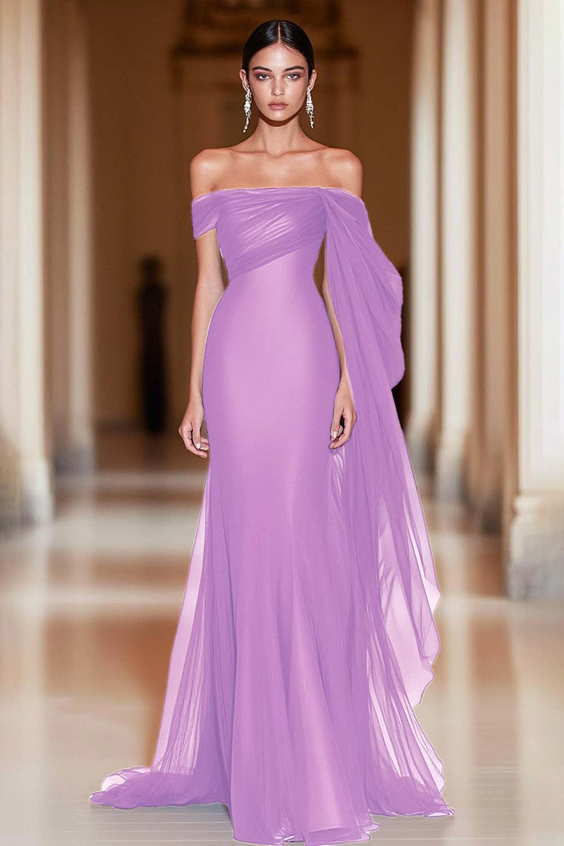 Laden Sie das Bild in den Galerie-Viewer, Schulterfreies Cabernet Meerjungfrau Tüll Langes Militär-Ballkleid