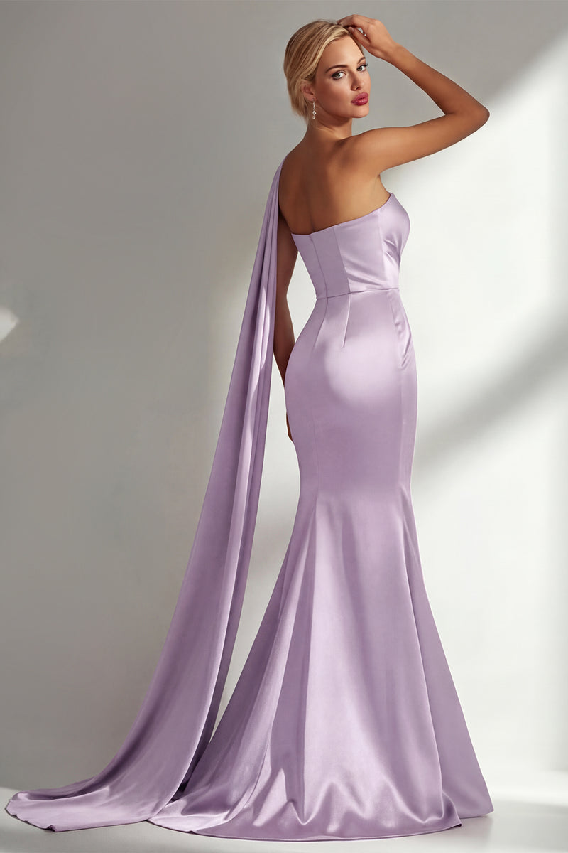 Laden Sie das Bild in den Galerie-Viewer, Bordeauxrotes Trägerloses Meerjungfrauen Satin Konvertierbares Langes Ballkleid mit Girlande