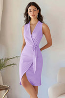 Laden Sie das Bild in den Galerie-Viewer, Bodycon Himmelblaues Arbeitskleid mit V-Ausschnitt