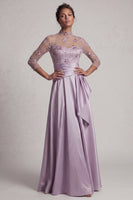 Laden Sie das Bild in den Galerie-Viewer, Blumiges Halsausschnitt A-Linie Champagner Mutter-der-Braut-Kleid