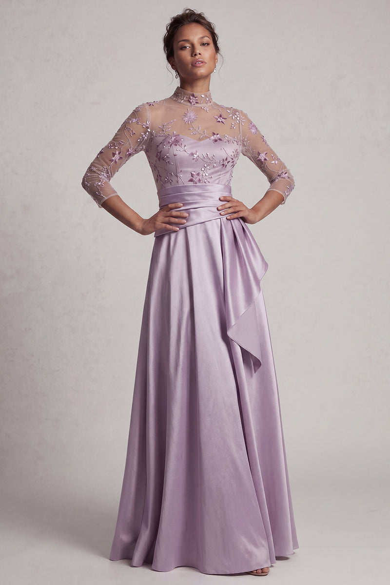Laden Sie das Bild in den Galerie-Viewer, Blumiges Halsausschnitt A-Linie Champagner Mutter-der-Braut-Kleid