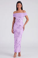 Laden Sie das Bild in den Galerie-Viewer, Off-the-shoulder gelbes, bodycon-appliquiertes Maxi-Blumenkleid mit Schlitz
