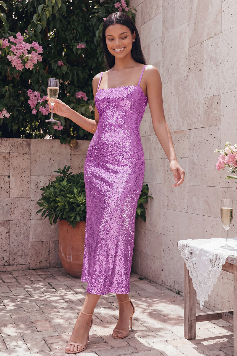 Laden Sie das Bild in den Galerie-Viewer, Glitzerndes Goldenes Bodycon Spaghetti-Träger Midi-Kleid mit Pailletten