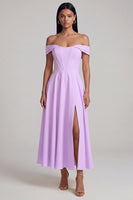 Laden Sie das Bild in den Galerie-Viewer, A-Linien-Off-the-shoulder gelbes Korsett-Maxikleid mit Schlitz