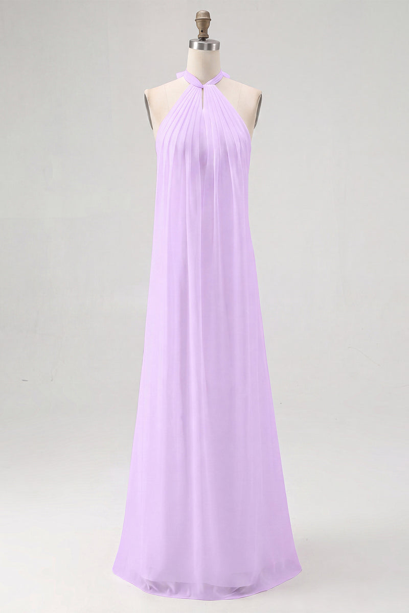Laden Sie das Bild in den Galerie-Viewer, Weißes Etui Neckholder Chiffon Langes Standesamtkleid