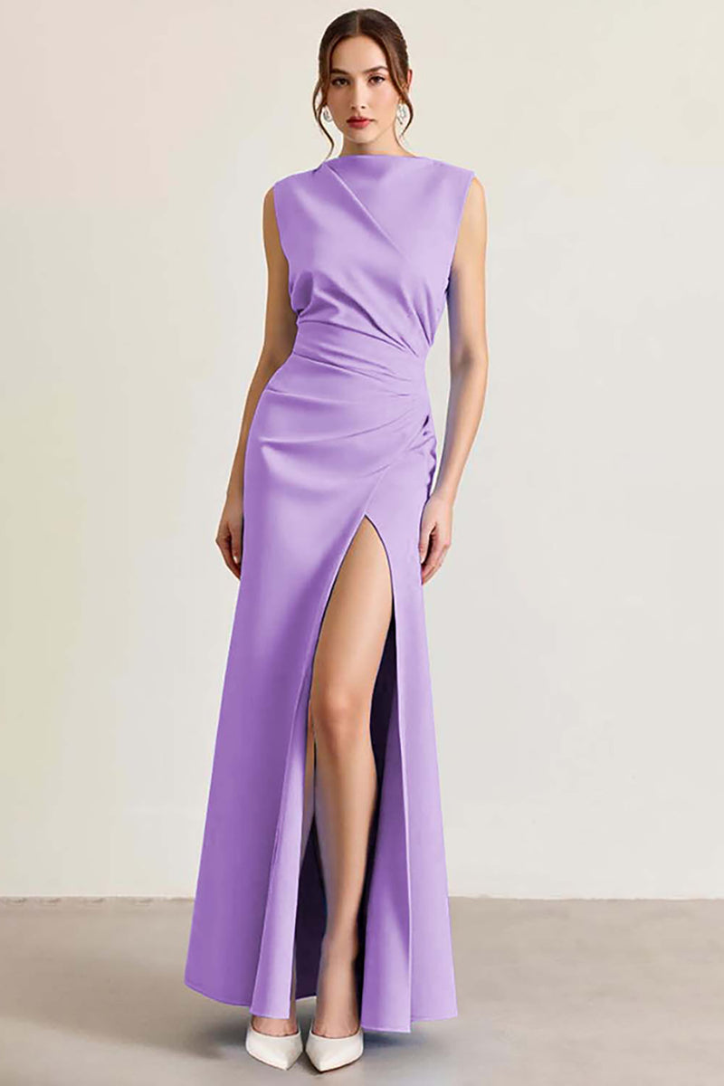 Laden Sie das Bild in den Galerie-Viewer, Himmelblaues Etui Ballkleid mit Rüschen und Schlitz