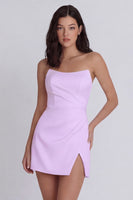 Laden Sie das Bild in den Galerie-Viewer, Trägerloses Bodycon Gerafftes Elfenbein Minikleid mit Schlitz