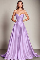 Laden Sie das Bild in den Galerie-Viewer, Marineblaues Herzausschnitt A-Linie Satin Langes Ballkleid