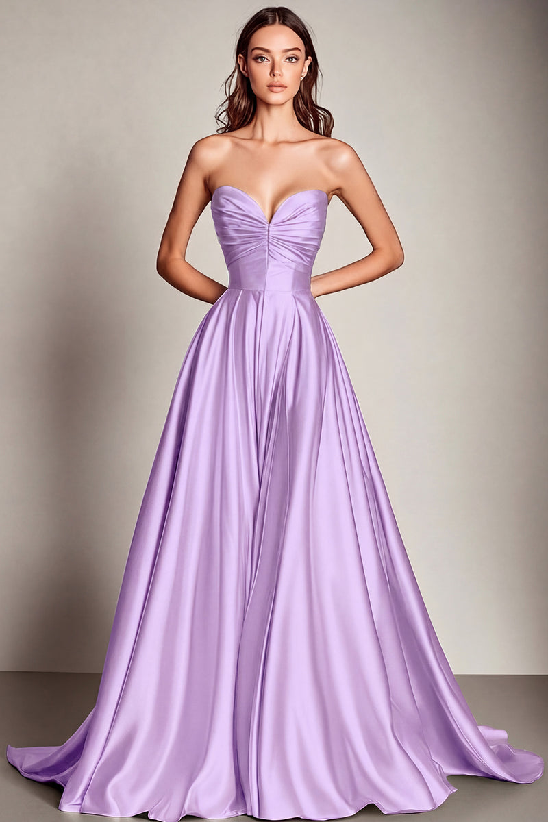 Laden Sie das Bild in den Galerie-Viewer, Marineblaues Herzausschnitt A-Linie Satin Langes Ballkleid