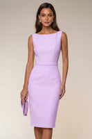 Laden Sie das Bild in den Galerie-Viewer, Elfenbeinfarbener Bodycon Bateau-Ausschnitt Midi-Arbeitskleid mit ärmellosem Kleid