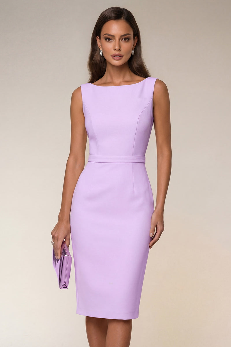 Laden Sie das Bild in den Galerie-Viewer, Elfenbeinfarbener Bodycon Bateau-Ausschnitt Midi-Arbeitskleid mit ärmellosem Kleid