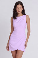 Laden Sie das Bild in den Galerie-Viewer, Elfenbein Bodycon Rundhals Minikleid mit gerafftem Kragen