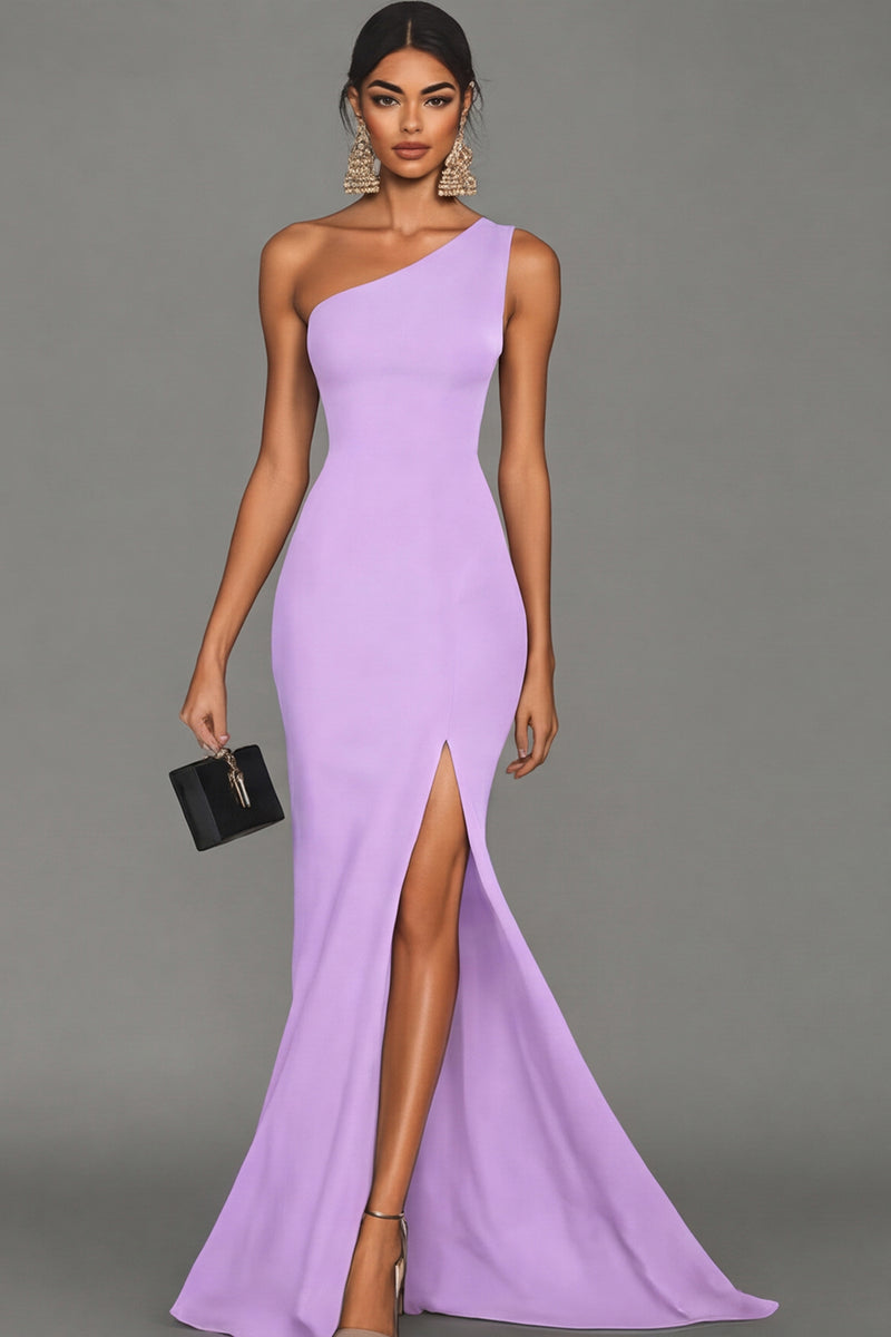 Laden Sie das Bild in den Galerie-Viewer, Meerjungfrau Schwarzes formelles One-Shoulder-Kleid mit Schlitz