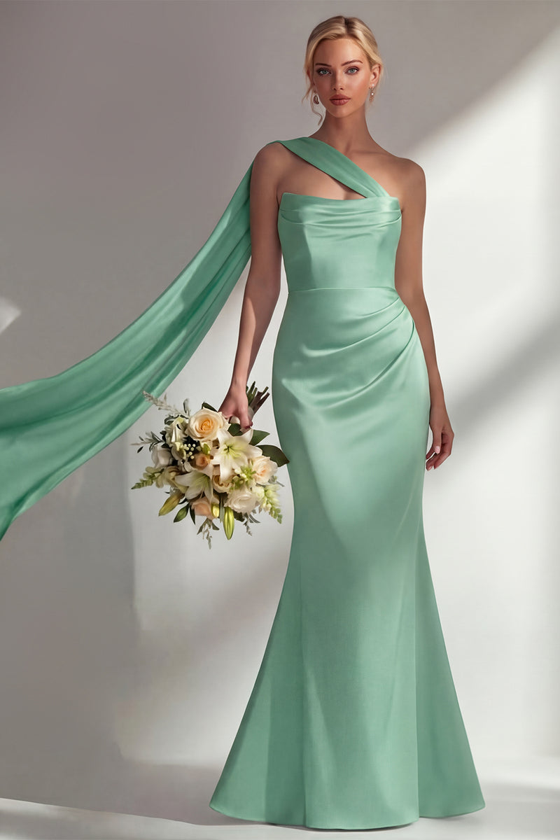 Laden Sie das Bild in den Galerie-Viewer, Bordeauxrotes Trägerloses Meerjungfrauen Satin Konvertierbares Langes Ballkleid mit Girlande