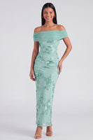 Laden Sie das Bild in den Galerie-Viewer, Off-the-shoulder gelbes, bodycon-appliquiertes Maxi-Blumenkleid mit Schlitz