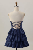 Laden Sie das Bild in den Galerie-Viewer, Orange A-Linie Trägerloses Gestuftes Abiballkleid mit Perlenstickerei