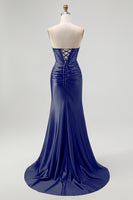 Laden Sie das Bild in den Galerie-Viewer, Trägerloses Pailletten Schwarzes Korsett Meerjungfrau Ballkleid