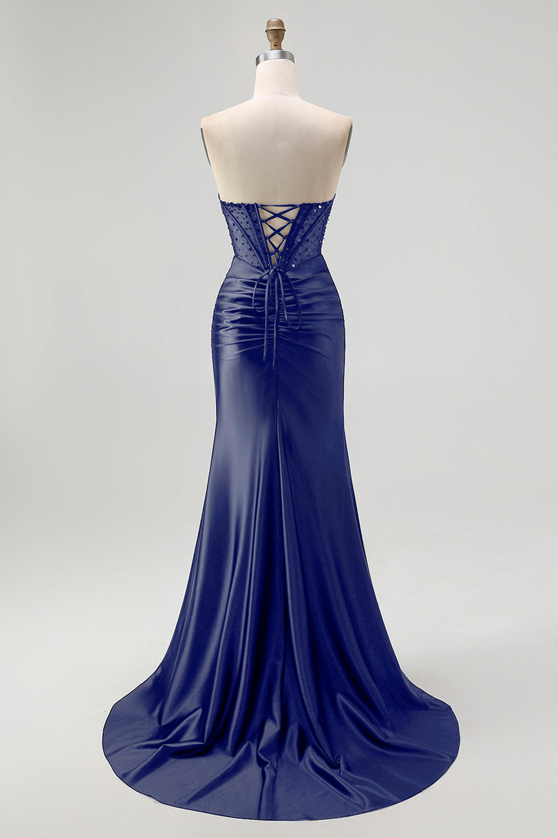 Laden Sie das Bild in den Galerie-Viewer, Trägerloses Pailletten Schwarzes Korsett Meerjungfrau Ballkleid