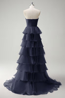 Laden Sie das Bild in den Galerie-Viewer, Orange Herzausschnitt Prinzessin Gestuftes Langes Ballkleid mit Schlitz